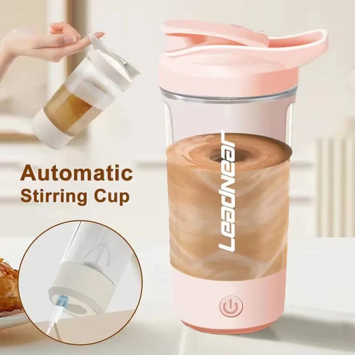 Botella Mezcladora Eléctrica Portátil de 650 ml, Mezcladora Automática de Proteínas, Vaso Mezclador Multiusos para Jugos, para Fitness y Trabajo - Color: 450 ML Pink, Capacidad: Cup
